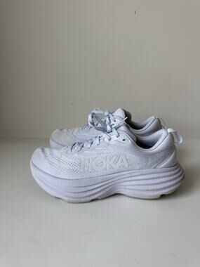 HOKA Bondi 8 Women’s Running Shoes Size 10 B White Gray Walking Sneaker